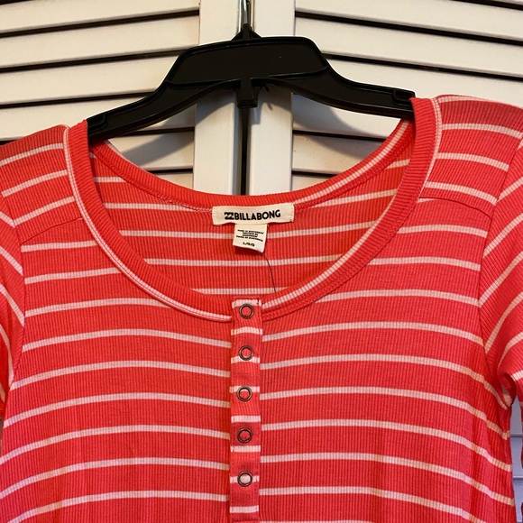 Billabong Juniors Coral with Cream Stripes Long Sleeve Mini Dress - L - Picture 8 of 9
